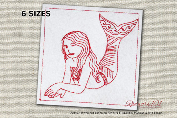 Cartoon Mermaid Lying on Sand Redwork Review