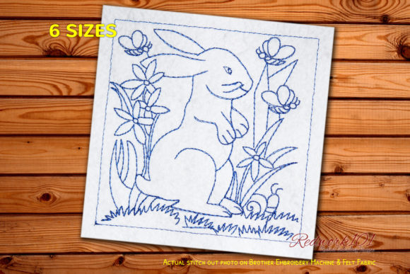 Rabbit Sitting in Garden Redwork Design Review