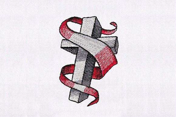 Ribbon Swirling Cross Design: Elegant Faith Embroidery